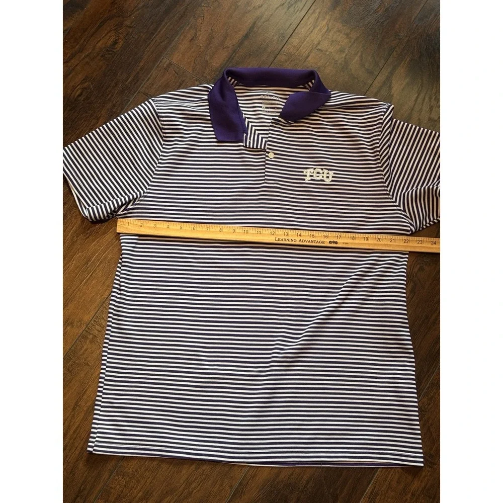 Nike TCU Golf Dri-FIT Mens X-Large Purple White Stripe Polo Shirt XL Horned Frog